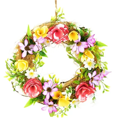 Immagine prodotto di Ghirlanda con roselline in legno e fiorellini viola, Ø 26 cm