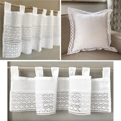 Produktbild von heimtexland ® Häkelspitze Bistrogardine Baumwolle Weiß Häkelborte Landhaus Scheibengardine Typ793 Gardine 45 x 120 cm