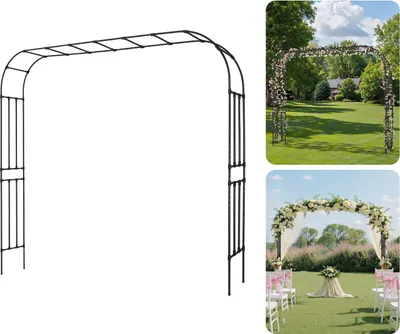 Image de Arche de jardin VEVOR, 2400 x 3200 x 400 mm, arche pour rosiers, tuteur, support pour plantes grimpantes, arche métallique, treillis robuste pour rosiers d'extérieur avec piquets, idéal pour la cour, la pelouse, la décoration de mariage