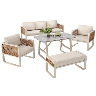 Produktbild von Gartenlounge-Set für 6-7 Personen, PE-Rattan Sitzgruppe inkl. Beistelltisch, Gartensofa mit waschbaren Kissen, verstellbaren Füßen für Terrasse,Balkon