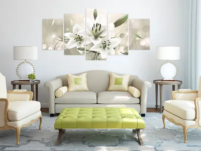 Produktbild von Akustikbild Blumen Lilienn 200x100 cm Bilder Akustikschaum Hochleistungsschallabsorber Schallschutz Leinwand 5 tlg Wandbild Raumakustik Schalldämmung b-C-0041-b-p
