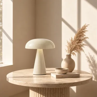 Productafbeelding van OMNIEXA Tafellamp - Amandelkleur – Dimbaar & Draadloos – 3 Lichtstanden – LED Designlamp met TouchControl – Luxe Tafellamp