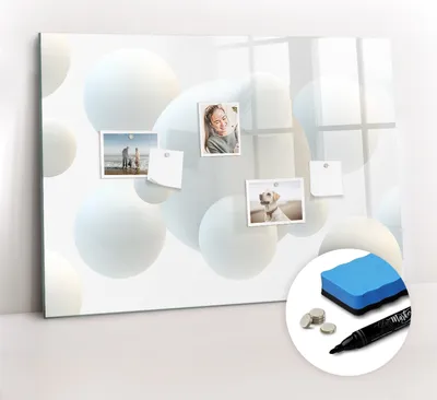 Produktbild von Magnetpinnwand Memoboard - Zubehörsatz - Schwarzer Marker + Schwamm + Magnete - 100 x 70 cm - Abstraktionsbälle