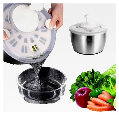 Produktbild von Salatwaschmaschine und -schleuder aus Edelstahl mit drehbarem Griff