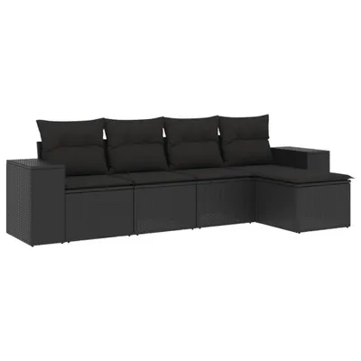 Produktbild von vidaXL 5-tlg. Garten-Sofagarnitur mit Kissen Schwarz Poly Rattan