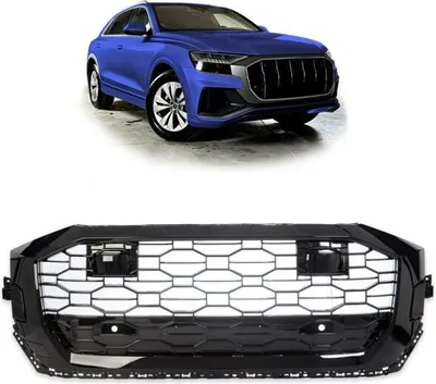 Zdjęcie produktu dla Kratka chłodnicy o strukturze plastra miodu, wersja sportowa, w kolorze czarnym z połyskiem, pasująca do Audi Q8 4M (z wyjątkiem modelu RSQ8)