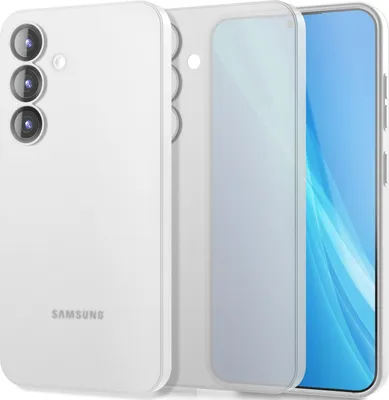 A white transparent phone case is shown from the back and side, with a phone inside the case visible from the front.