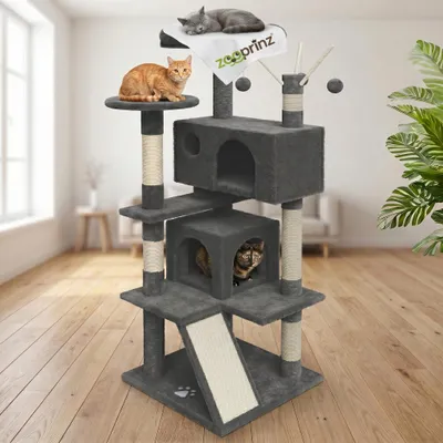 Produktbild von zooprinz Kratzbaum XXL Kitty | 135 cm | mit Plüschmaus | Sisalstämme | Anti-Kipp-Sicherung | Dunkelgrau