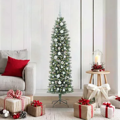 Image de Maison Exclusive - Sapin de Noël artificiel élancé, vert et blanc, 150 cm