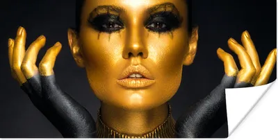 Produktbild von MuchoWow® Poster Frau - Porträt - Gold - Luxus - Schwarz 40x20 cm - Poster für die Wand - Poster Schlafzimmer