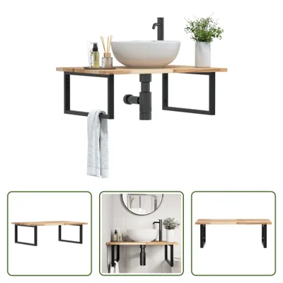 Immagine prodotto di The Living Store Mensola per lavabo a parete in acciaio e legno di acacia