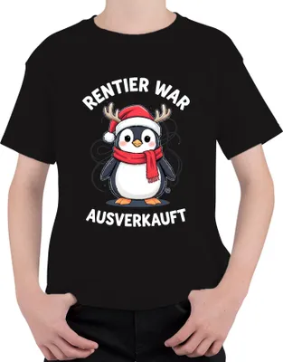Produktbild von Rentier war t Pinguin Weihnachten lustig Geschenk Uni Kinder T-Shirt, Schwarz, 140