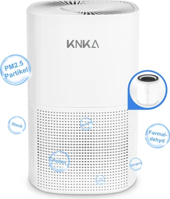 Produktbild von KNKA Luftreiniger, Air Purifier mit H13 HEPA Filter, Luftfilter gegen Staub Pollen Tierhaare, CADR 150m³/h, 20-25㎡, 30-40 dB, 1-7 Stunden Timer, Weiß