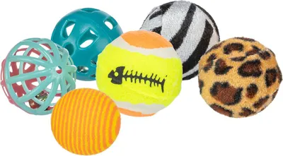 Produktbild von TRIXIE Set of Toy Balls, Katze, Kugellager, Mehrfarbig, Kunststoff, Plüsch, 4 cm
