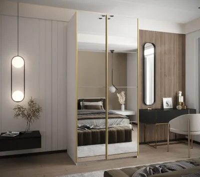 Produktbild von Zweitüriger Kleiderschrank SAMARA 2 - 100 cm, weiß/gold