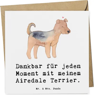 Produktbild von Mr. & Mrs. Panda Klappkarte Airedale Terrier Moment - Weiß - Geschenk, doppelkarte, Glückwunschkarte, Grußkarte, faltkarte, anlasskarte