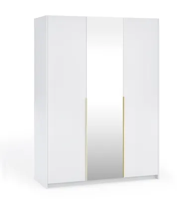 Produktbild von Kleiderschrank ALVA 148 cm mit Spiegel – Weiß, moderner Garderobenschrank mit Griff in Goldoptik TMX HOME