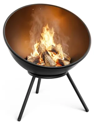 Produktbild von blumfeldt Fireball Schwarz 40 cm Feuerschale – Stahl-Feuerschale mit 2-in-1-Kippdesign, 1,2 mm dicker Stahl, Ascherost, Schürhaken & Regenschutz