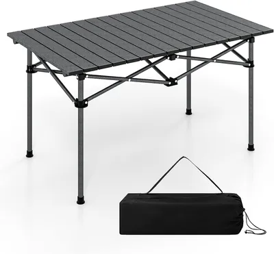 Produktbild von GOPLUS Klappbarer Campingtisch aus Aluminium, Wasserdichter Picknicktisch mit großer Tischplatte & rutschfeste Füße, Tragbarer Klapptisch mit Tragtasche, Schwarz