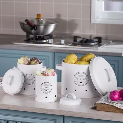 Obrázek produktu pro Velké kovové zásobníky, velké bílé kuchyňské úložné prostory, ideální pro dlouhodobé skladování brambor