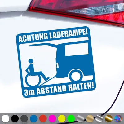 Produktbild von PantherPixel Rollstuhl Aufkleber Behindert 3m Rampe Rollstuhlfahrer Sticker Auto Geschenkidee Farbe Blau