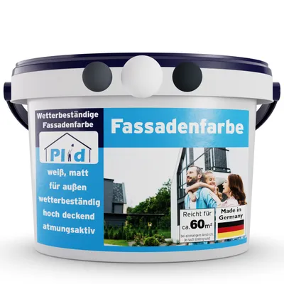 Produktbild von Plid Fassadenfarbe Weiß 10L , für ca. 60m² / Außenfarbe Fassaden Wetterschutz - Mauerfarbe, Hausfarbe Fassade