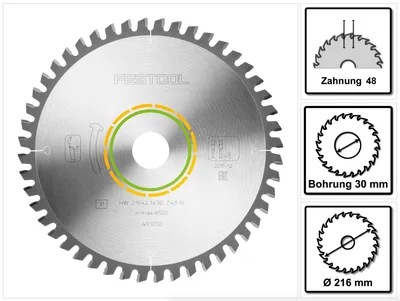 Imagen del producto de Festool Hoja de sierra de diente fino W48 216 x 2,3 x 30 ( 491050 ) para SYMMETRIC SYM 70