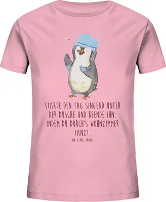 Produktbild von Mr. & Mrs. Panda Kleinkinder T-Shirt Pinguin Duschen 9-11 Jahre (134/146) - Baumwolle Pink - Geschenk, Tanzen, Singen, Teenager, Dusche, Shirts für Kinder, Duschkonzert, Bio