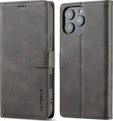 Immagine prodotto di Custodia per iPhone 16 Pro in pelle con chiusura magnetica e supporto, custodia protettiva Grigio