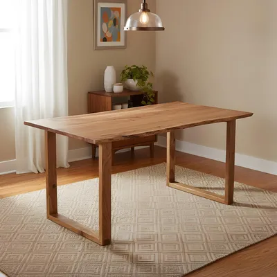 Produktbild von Esstisch Graz | 160 x 85 cm | Akazienholz massiv | Farbe: Natur | echte Baumkante | U-Gestell Holz | pflegeleichter Esszimmertisch/Baumkantentisch/Küchentisch