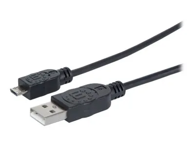 Produktbild von Manhattan Hi-Speed USB Micro-B Anschlusskabel, USB 2.0, Typ A Stecker - Micro-B Stecker, 480 Mbps, 1 m, Schwarz, 1 m, USB A, Micro-USB B, USB 2.0, Männlich/Männlich, Schwarz