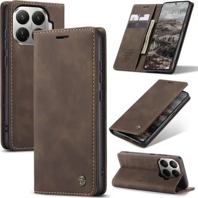 Produktbild von Hülle für Xiaomi 15T Pro Retro Kunstledertasche mit Standfunktion Schutzhülle Kaffee