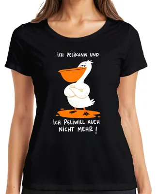 Productafbeelding van "Ich Pelikann" en "Ich Peliwill" dames T-shirt, zwart, maat S. (Sarcasme)
