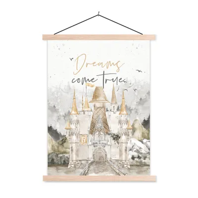 Produktbild von MuchoWow® Textilposter Zitate - Sprichwörter - Träume werden wahr - Kinder - Baby 60x80 cm mit holzfarbenen Rahmen - Wandbild