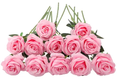 12 Kunstrosen, 50 cm, Seidenblüten, rosa, für Hochzeit, Deko, DIY-Arrangements