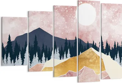 Produktbild von Bild auf Leinwand - Leinwandbild - 5 Teile - Grafik Modern Landschaft - 150x100cm - Wand Bild - Wanddeko - Wandbilder - Leinwanddruck - Bilder - Wanddekoration - Leinwand bilder - EG150x100-4832