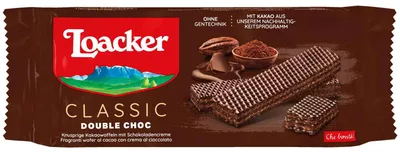 Zdjęcie produktu dla Loacker Classic Double Choc wafle kakaowe z kremem czekoladowym 135g