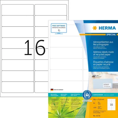 Produktbild von HERMA 10730, Weiß, Selbstklebendes Druckeretikett, Gestanztes Etikett, A4, Papier, Laser/Inkjet