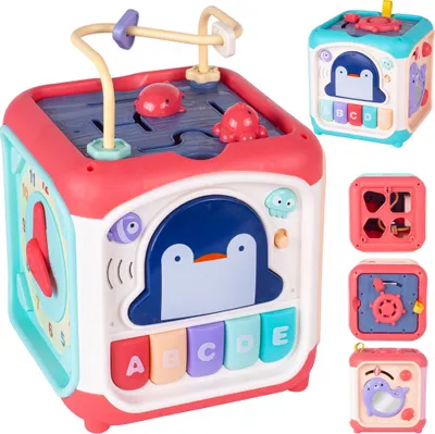 Image de Malplay Cube de motricité Pédagogique 7in1 Jouet de motricité Sensory Labyrinthe Pingouin Multifonction Jouet éducatif Cadeau