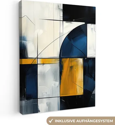 Zdjęcie produktu dla MuchoWow® - Obraz na płótnie - Abstrakcja - Kształty - Złoty - Niebieski - Geometryczny, fototapeta, dekoracja ścienna obrazy salon, 60x80cm