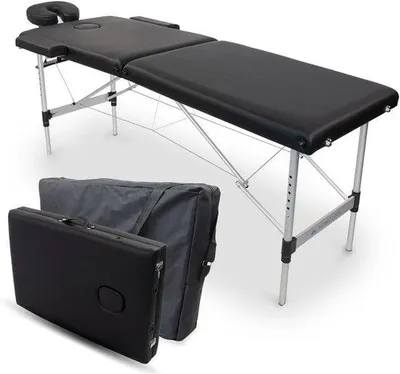 Produktbild von Famanu Massagebank Tragbar – Faltbare Physiotherapietafel mit Kopfstütze, Aluminium, 186x60 cm, Schwarz