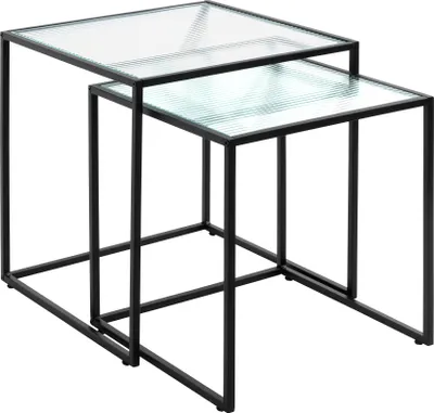 Produktbild von HAKU Beistelltisch Couchtisch 2er Set schwarz - Metall, Sicherheitsglas 5 mm, B/H/T: 40/45x44/49x40/45 cm
