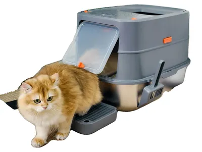 Immagine prodotto di Lettiera per gatti, modello chiuso, con coperchio removibile, colore grigio