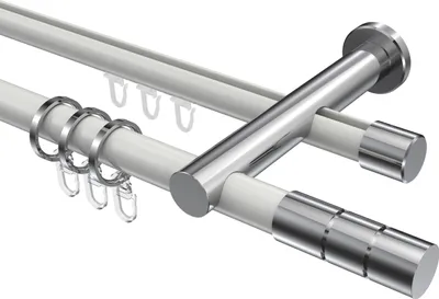 Produktbild von Interdeco Rundrohr-Innenlaufstange / Gardinenstange (Kombination) Weiß / Chrom, Typ Platon Elanto (Rillenzylinder), 20 mm Ø 2-läufig, 160 cm