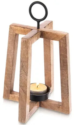 Obrázek produktu pro Visutelná lucerna - dřevěná lucerna - 18 x 18 x 27,5 cm - velikost L - hnědá - pro použití v interiéru, na terase a v zahradě