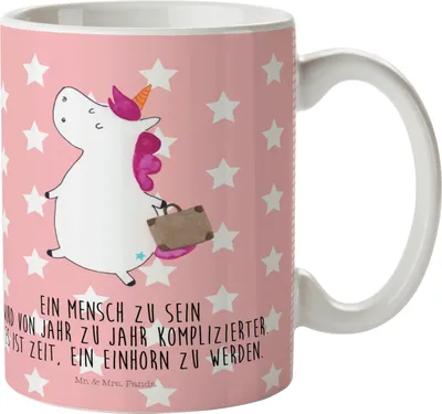 Produktbild von Mr. & Mrs. Panda Plastikbecher Einhorn Koffer - Rot Pastell - Geschenk, Unicorn, Einhörner, Kindertasse, Spaß, Trinklernbecher, Pott, Kinderbecher, Mehrwegbecher, Reise