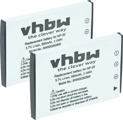 Produktbild von vhbw 2x Akku Ersatz für Casio NP-20DBA, NP-20 für Kamera (550 mAh, 3,6 V, Li-Ion)