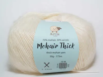 Image de Mohair Thick Art'is Yarn 70 % mohair, 30 %.polyacrylique | Fil volumineux et moelleux (50 g - 175 m) (12 crème)