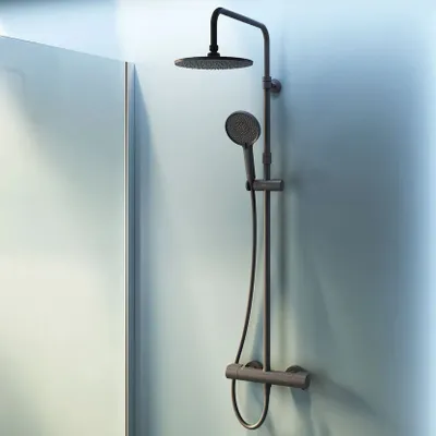 Produktbild von AM.PM Duschsystem Schwarz mit Thermostat 38℃ Regendusche Edelstahl Duscharmatur Set, Duschsäule Regendusche, inkl. verstellbar Duschstange F07XA422