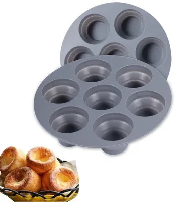 Obrázek produktu pro Sada dvou silikonových forem na muffiny (2 x 7 otvorů) – flexibilní, s nepřilnavým povrchem, vhodné do trouby, mikrovlnné trouby a myčky (-40°C až 230°C) pro muffiny a cupcakes